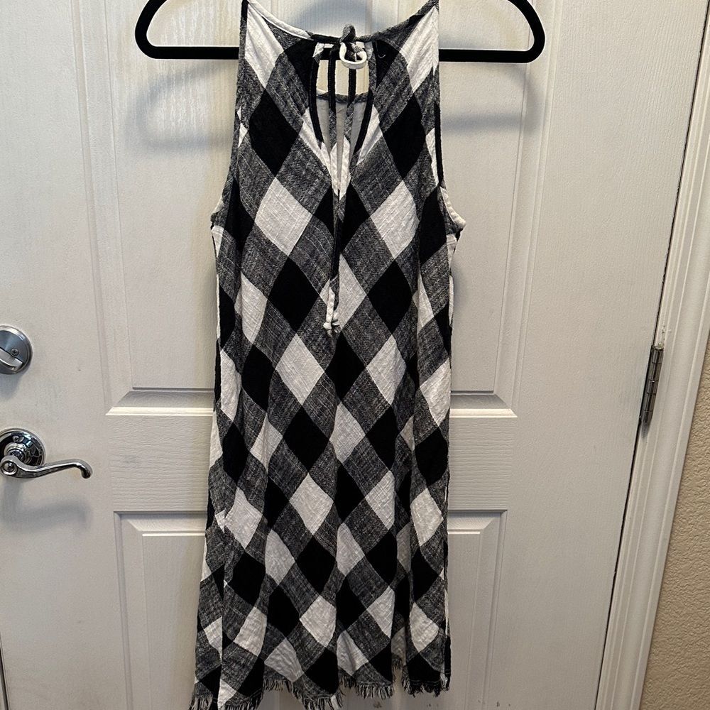 Anthropologie Cloth & Stone Linen Blend Plaid Dress Fits like a S/M Tie back - Picture 4 of 5